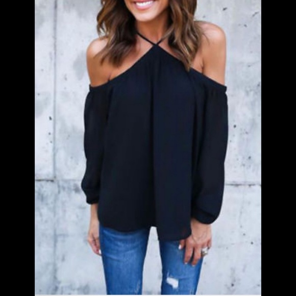 halter neck cold shoulder top